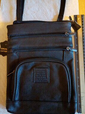 Steeltime Genuine Leather Crossbody Bag Serenity Prayer Patch Dark Brown